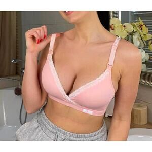Momma’s Shop Pink Lace Trim Nursing Bra – Size XXL